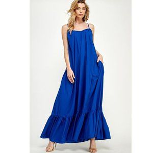 Women's Maxi Long Tank Dress Tie Back with Bottom Ruffle
